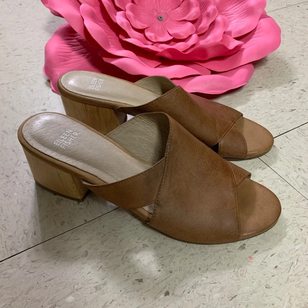EILEEN FISHER Womens Sz 8.5 Haven Nubuck Leather Slide Sandals Block Heel‎
